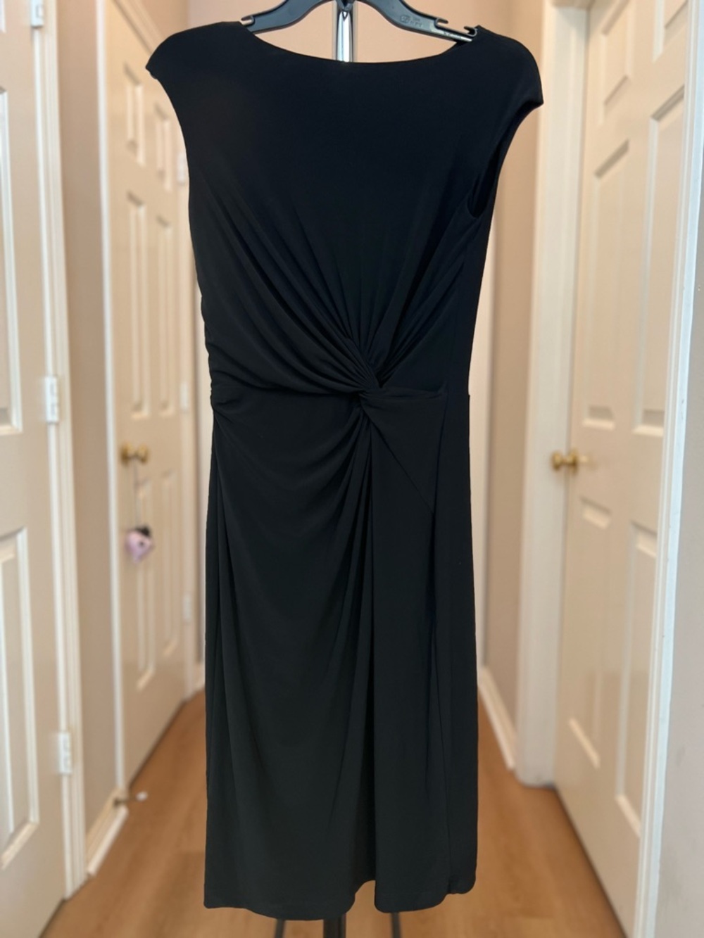 Ralph Lauren Black Midi Dress with Front Knot Detail